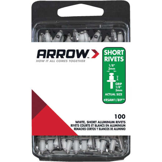 Arrow 1/8 In. x 1/8 In. White Aluminum Rivet (100-Count)