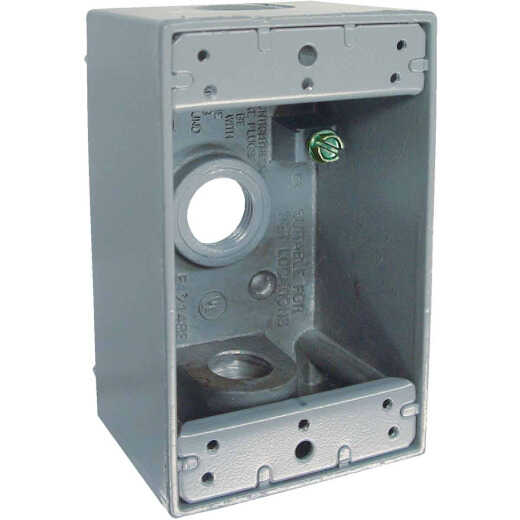Bell Single Gang 1/2 In. 3-Outlet Gray Aluminum Weatherproof Outdoor Outlet Box