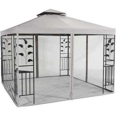 Outdoor Expressions 10 Ft. x 10 Ft. Gray & Black Steel Gazebo with Sides