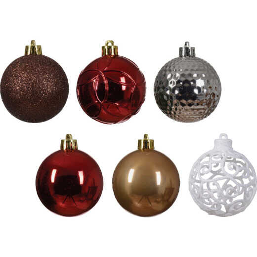 Decoris 2.4 In. Shatterproof Christmas Red, Espresso, Winter White, Ginger Brown, Silver Bauble Christmas Ornament (37-Pack)